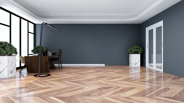 3d office minimalist room with wooden design interior