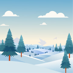 Fototapeta premium winter landscape with trees in the foreground and hills covered by snow