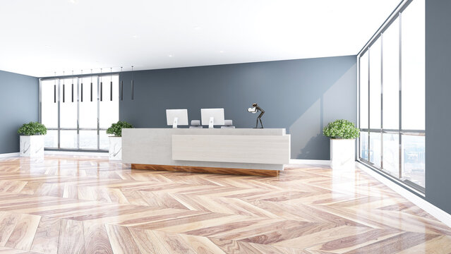 office front desk or receptionist room with wooden design interior