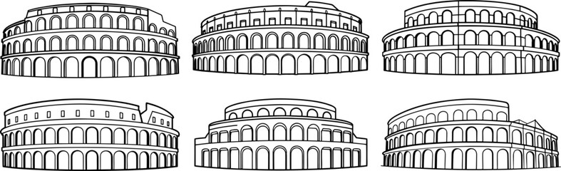 Colosseum Rome outline vector illustrations
