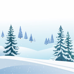 Obraz premium winter landscape with trees in the foreground and hills covered by snow