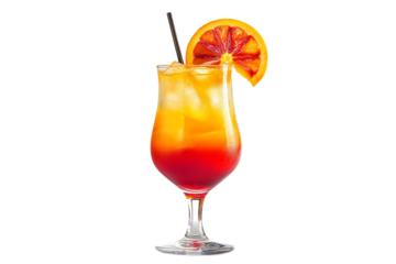 Refreshing tequila sunrise cocktail isolated on transparent background