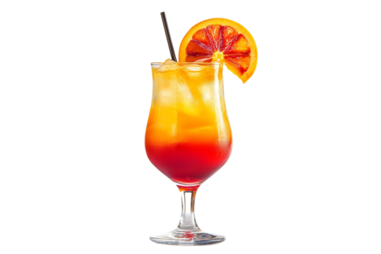 Refreshing tequila sunrise cocktail isolated on transparent background