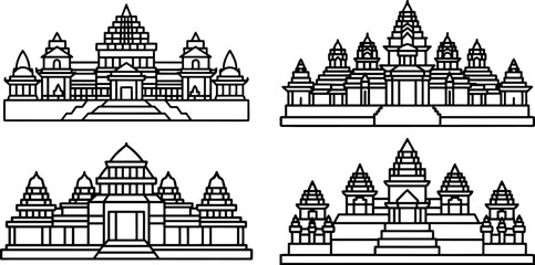 Angkor Wat Cambodia temple outline icons
