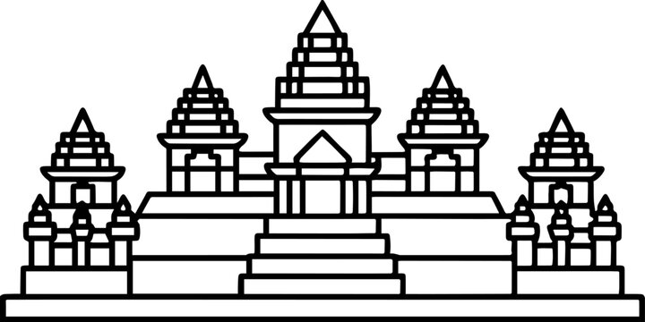 Angkor Wat Cambodia temple outline icons
