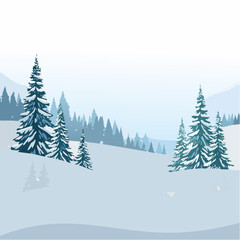 Obraz premium winter landscape with trees in the foreground and hills covered by snow