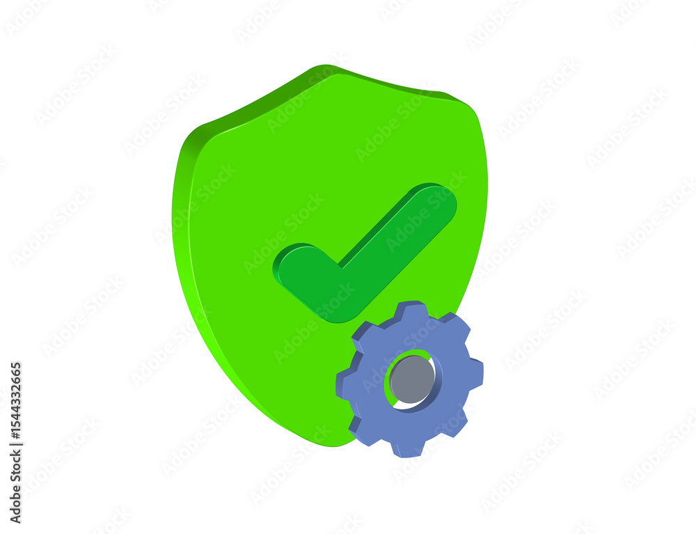 Poster simple 3d icon of a shield with a gear. cybersecurity settings concept. png format, transparent back
