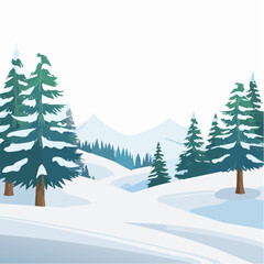 Obraz premium winter landscape with trees in the foreground and hills covered by snow