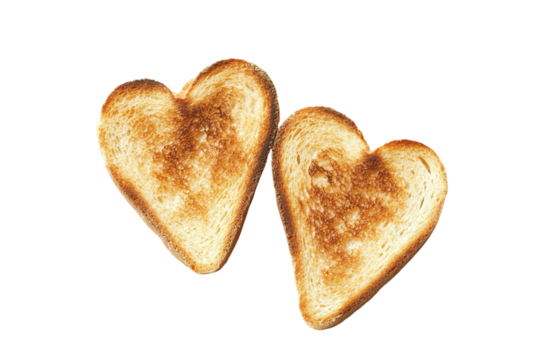 heart shaped toasts isolated on transparent background