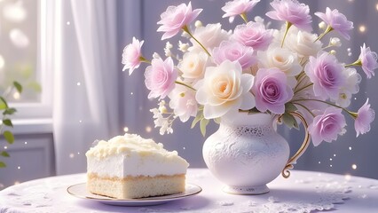 Cute flower and cake background