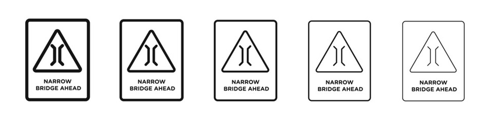 Narrow bridge ahead icon black and white vector sign