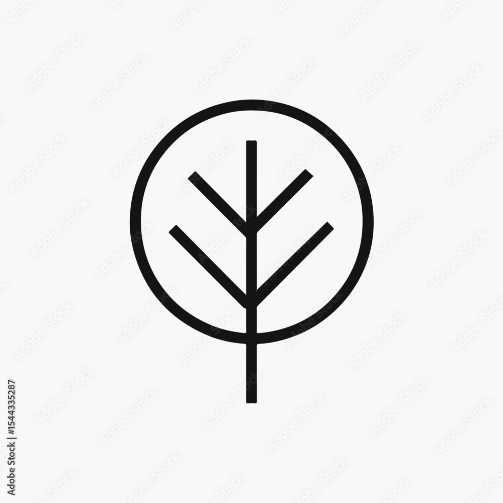 Poster minimalist tree icon with circular crown and simple branch structure on a clean white background sui