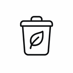 Eco Friendly Waste Management Symbol A Simple Black Outline of a Trash Can with a Leaf Representing Composting and Sustainable Disposal Practices minimalist icon