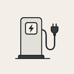 Electric Vehicle Charging Station Illustration with a Plug Featuring a Simple Design and a Neutral Color Palette on a Light Background Minimalist Style and Clean