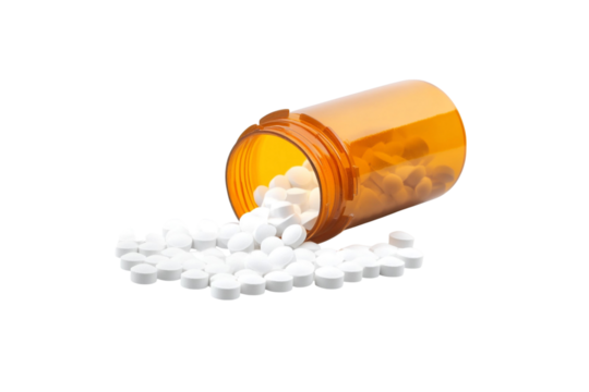 white pills spilled bottle  isolated on transparent background