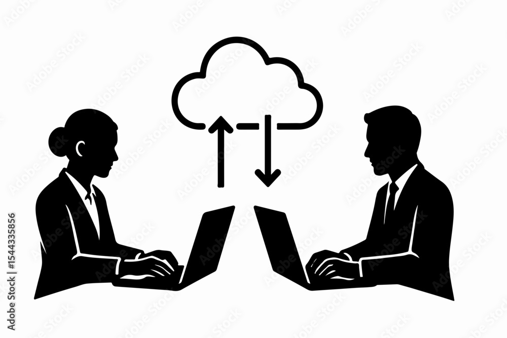 Poster cloud computing collaboration business professionals sharing data and information securely through c