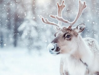 Reindeer in Snowy Winter Forest