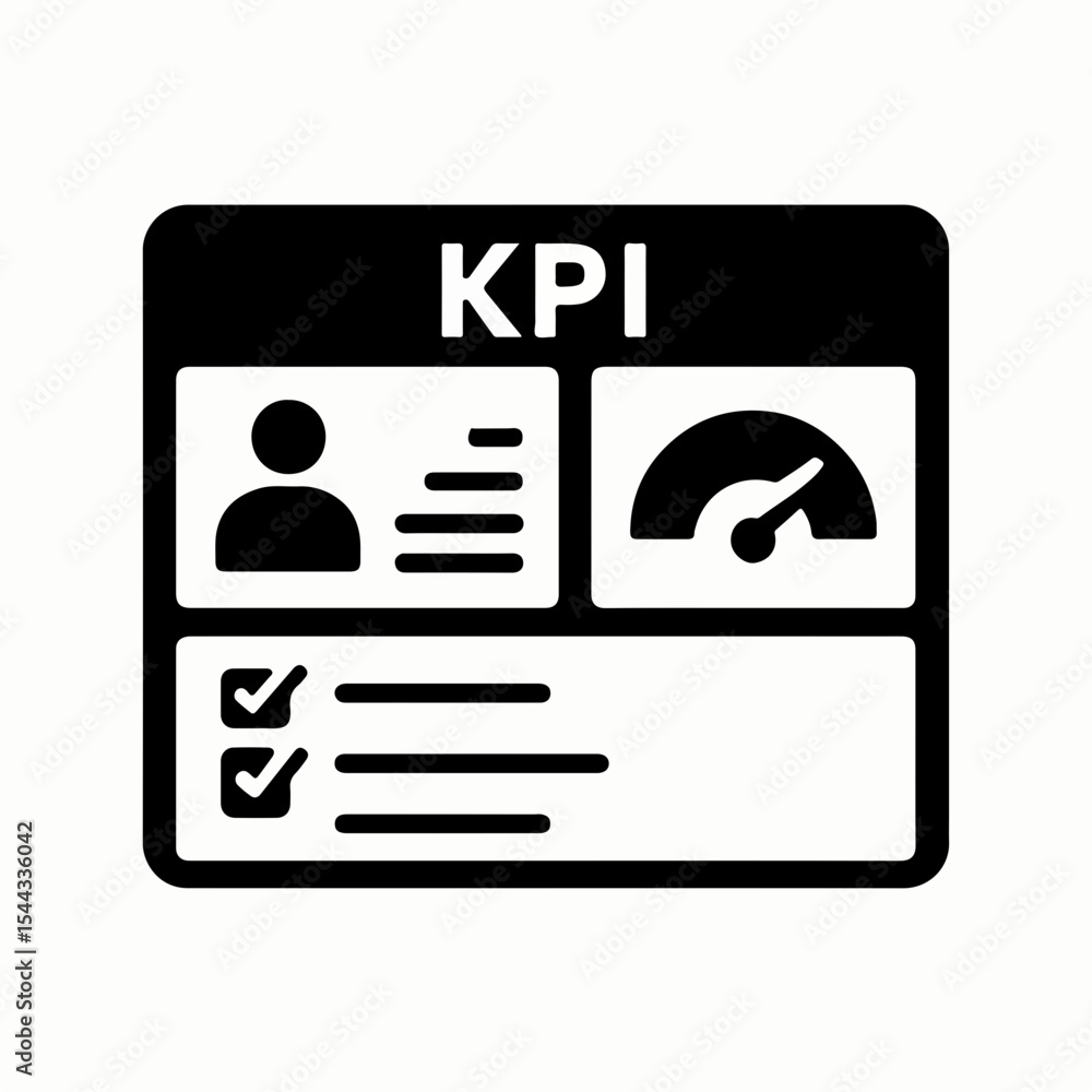 Poster black and white kpi dashboard icon displaying key performance indicators with user profile progress 