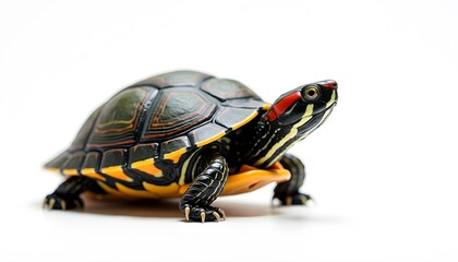 Obraz premium Bunte Wasserschildkröte vor weißem Hintergrund 
