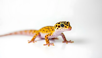 Naklejka premium Leopardgecko mit auffälligem Muster auf weißem Hintergrund 
