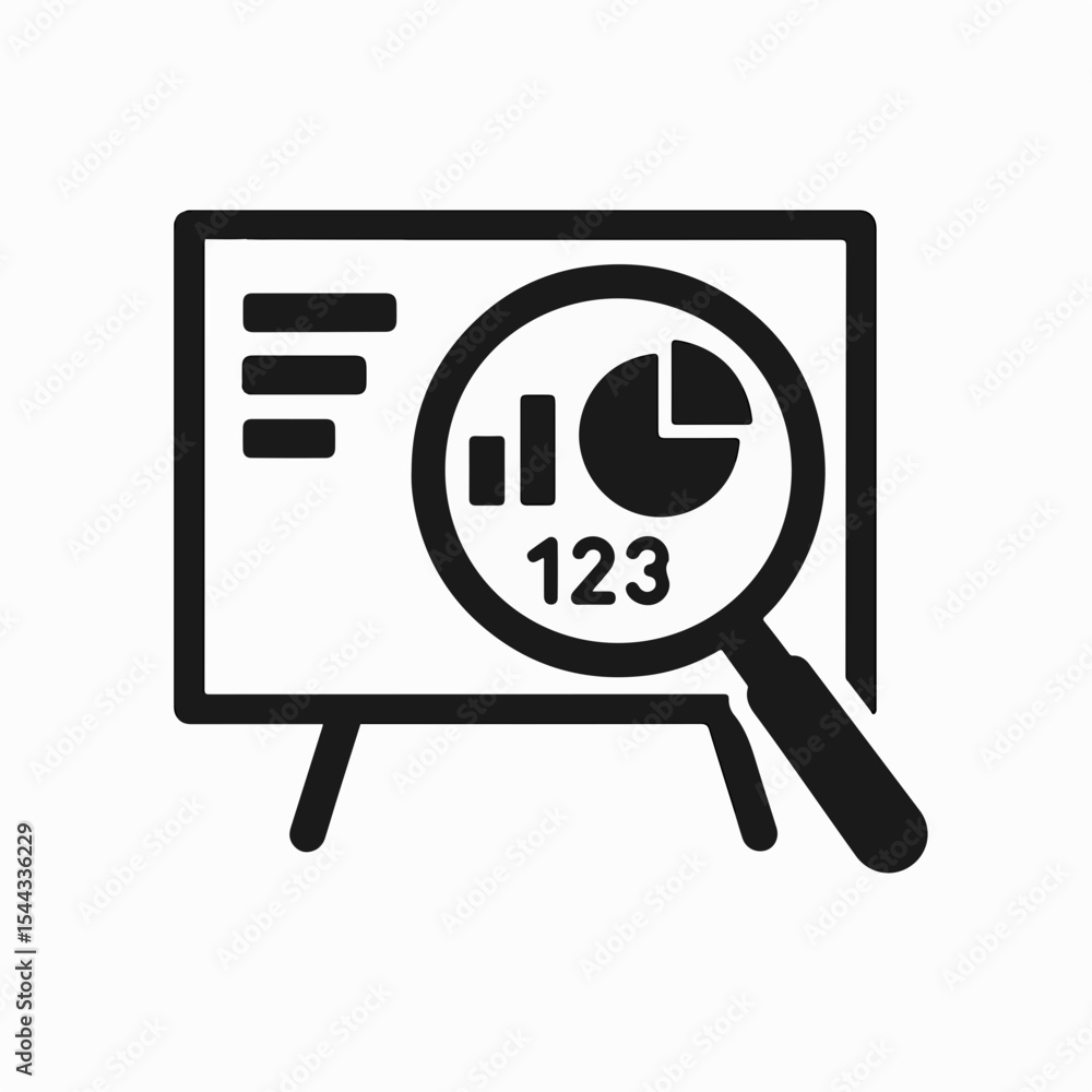 Poster data analysis and presentation a magnifying glass focuses on a graph and numbers displayed on a pres