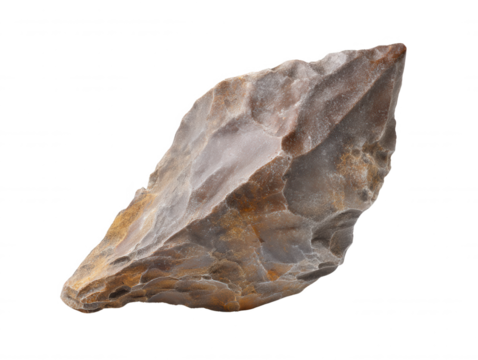 Sharp Stone Tool Head Isolated on White Background, Prehistoric