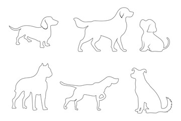 Dog Silhouettes icon set, Dog breeds, veterinary, dog walking, pet sitting logo inspiration. Dog show, competition, pet store, guide dog. Variety Silhouettes Dog Design. EPS 10