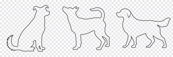 Dog Silhouettes icon set, Dog breeds, veterinary, dog walking, pet sitting logo inspiration. Dog show, competition, pet store, guide dog. Variety Silhouettes Dog Design. EPS 10