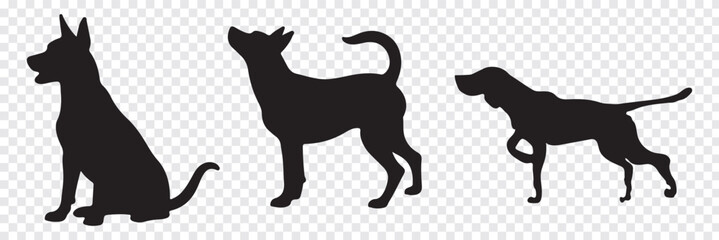Dog Silhouettes icon set, Dog breeds, veterinary, dog walking, pet sitting logo inspiration. Dog show, competition, pet store, guide dog. Variety Silhouettes Dog Design. EPS 10