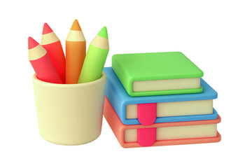 Fototapeta premium Colorful Pencils and Stack of Books Back to School Supplies