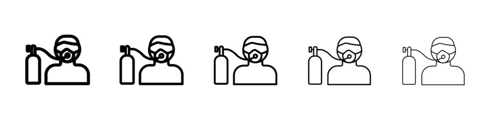 Person with oxygen mask icon black and white vector sign