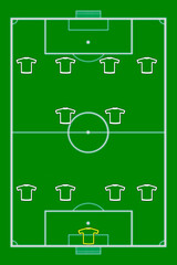 Football Game Combination 4-2-4 With Green Background . Team Play And Strategy