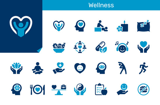 Wellness icon collection for message, chat and communication concept, Flat design, Pixel perfect.