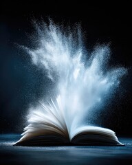 Open book with exploding white powder.