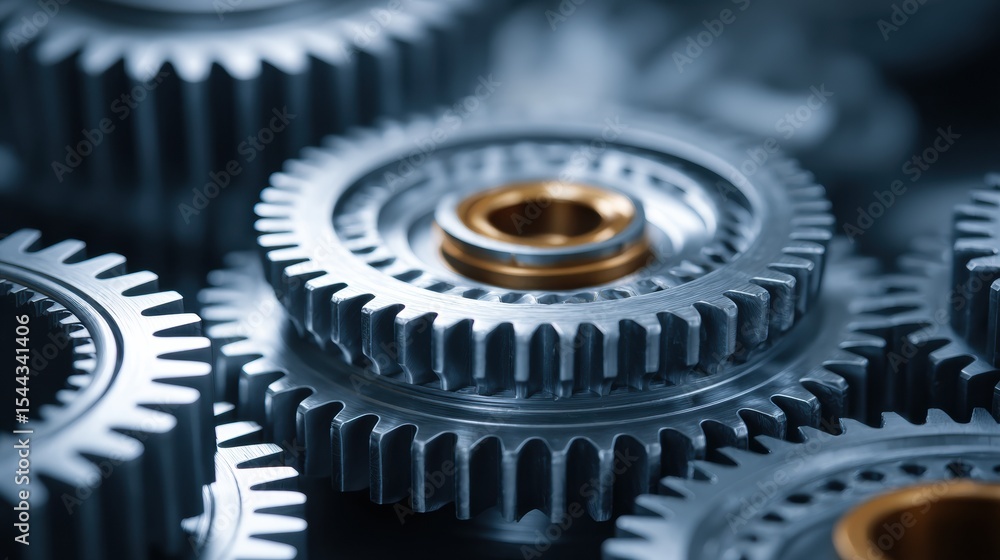 Poster Abstract Gears and Cogs Interlock in a Clean Layout, Showcasing Intricate Mechanical Design and Precision Engineering in a Modern Context