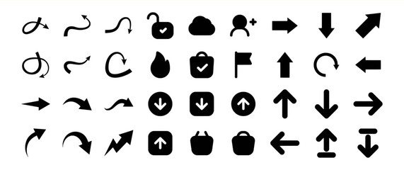 Black Arrow Icon Collection Various Styles Up Down Left Right Curved