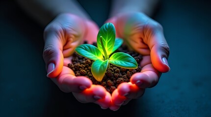 Protecting Our Planet Hands Gently Holding a Young Sprout, Symbolizing Growth and Environmental Conservation