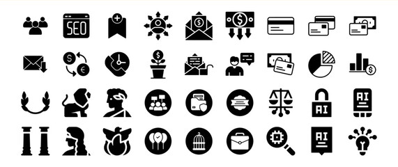Fototapeta premium Black Glyph Icon Bundle Business Finance S E O Marketing A I