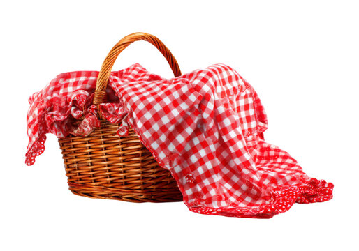 Red gingham picnic basket ready for outdoor fun, On Transparent Background, Png Image