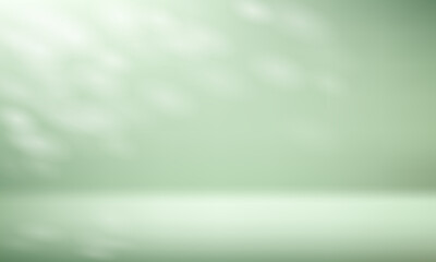 Display podium product light pastel green background. Empty room with shadow leaves space for selling products on the website. Vector illustration.