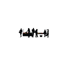 A group enjoying a local farmers’ market on white background