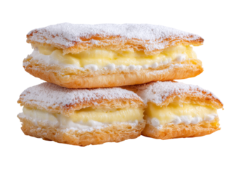 Delicious vanilla cream puff pastry stack sweet treat bakery dessert, On Transparent Background, Png Image