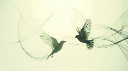 Obraz premium Two birds in flight, enveloped in ethereal smoke.