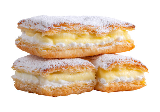 Delicious vanilla cream puff pastry stack sweet treat bakery dessert, On Transparent Background, Png Image