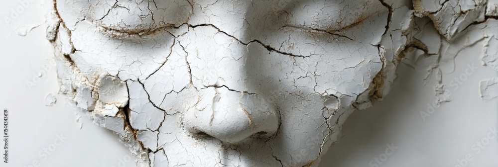 Aufkleber cracked porcelain face with lightning-like fissures against a muted background conveys themes of vul