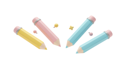 Two colorful pencils in pastel blue and pink representing drawing, writing, and school supplies isolated on a transparent background, png, cutout.