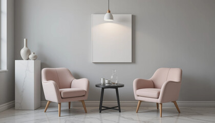 mock up poster frame in modern interior background, cafe, restaurant, 3D render