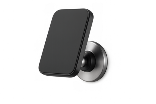 Magnetic phone holder mounting plate on transparent background - Powered by Adobe