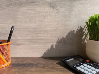 cozy home office desk and plants. High-quality photos