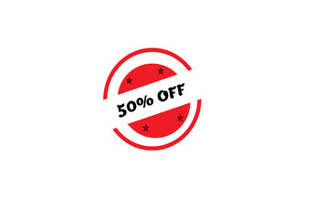 50% Off Discount Label | Round Red Sale Sticker for Retail Marketing, Promotional Banners, and Advertising Campaigns